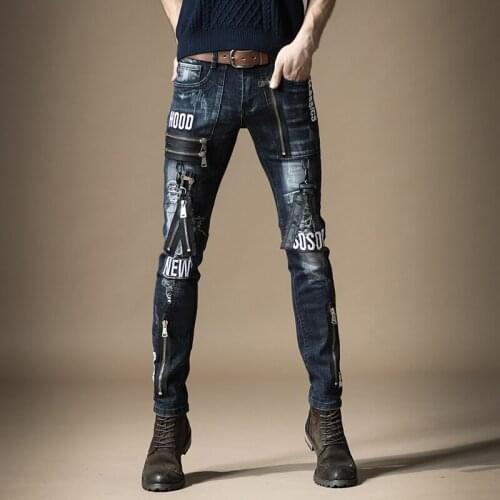 Free Shipping New 2020 mens male jeans brand slim European tide brand Slim hole metal punk style hip hop denim trousers pants