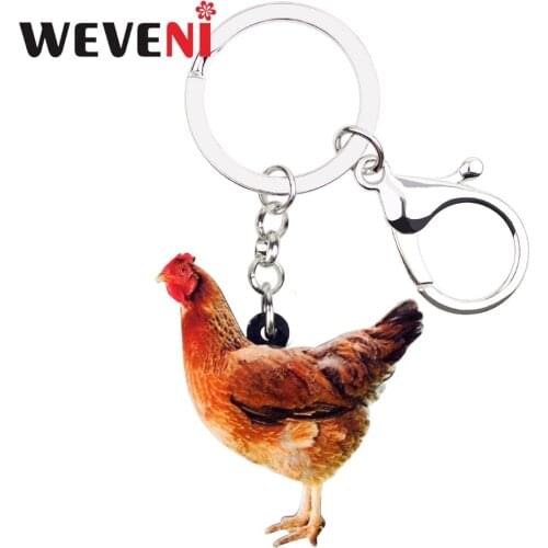 WEVENI Original Acrylic Farm Chicken Hen Key Chains Keychains Ring Fowl Animal Jewelry For Women Girls Holder Charms Drop Ship