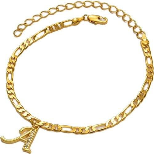 Anniyo 21cm + 10cm Extender Chain / A-Z Letter Initial Anklet for Women Girls Alphabet Jewelry Letters Foot Chain Gifts #067902