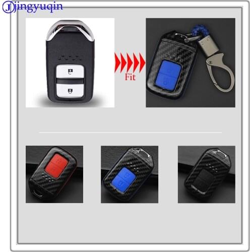 Jingyuqin 2 Buttons Carbon Fiber Key Case Cover For Honda Fit City Jazz XRV Venzel HRV Smart Key
