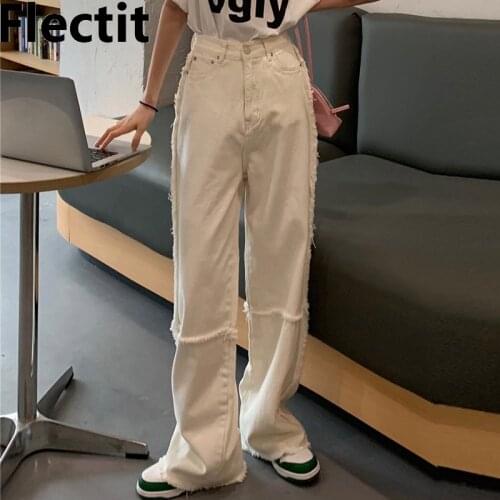 Flectit Boyfriend Jeans For Women White Denim High Waist Wide Leg Baggy Jeans Aesthetic Casual Outfit