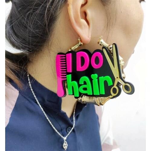 KUGUYS Fashion HipHop Jewelry for Womens Earring Acrylic Barber Double Gold Large Hoop Earrings