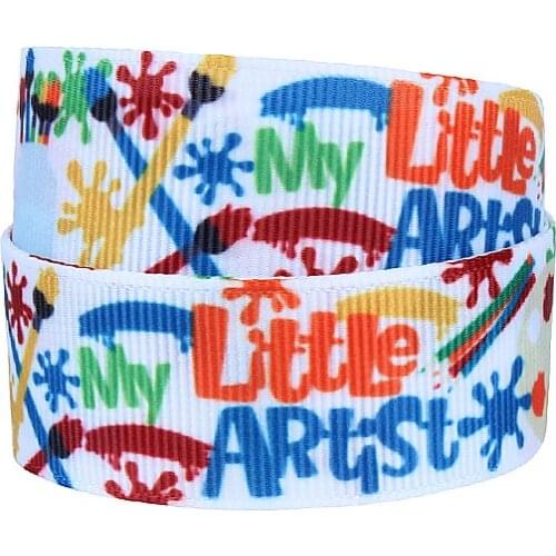 100% Polyester material ribbon, cartoon character little artist theme printed grosgrain ribbon for school kids headbands