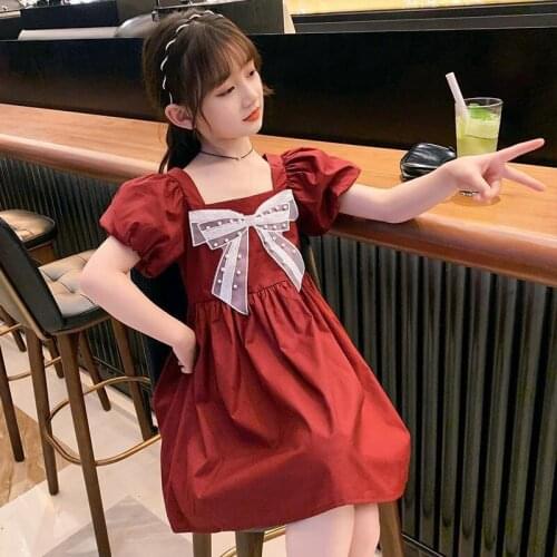 Summer Girls Dress Korean Version New Girl Bow Skirt Casual Fashion Princess Dress Baby Girl Clothes Suitable For 3-13 Years