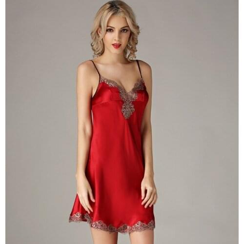 Summer 100% genuine silk nightgowns women spaghetti strap sleeveless deep v neck Sexy sleepdress nightdress nightshirts women