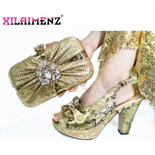 Top Selling Woman Italian Peep Toe Shoes And Purse Set African Style Square Heels Sandals Shoes And Bag For Fashion Party