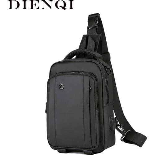 DIANQI Multifunction Men Bag High Quality Waterproof Men Sling Pack USB Messenger Crossbody Bags Black Travel Chest Bag for ipad