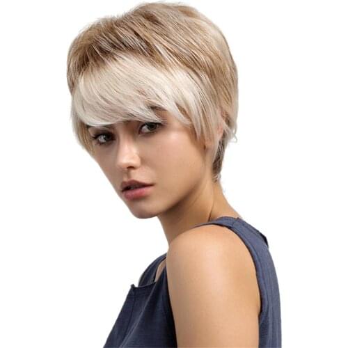Fashion Girl Natural Short Human Hair Full Wig For Women Fancy Dress Cosplay