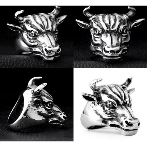 316L Ox Head Mens Calvarium Skull Punk Vintage Ring Gothic High Quality Stainless Steel Biker Rings Motorcycle jewellery