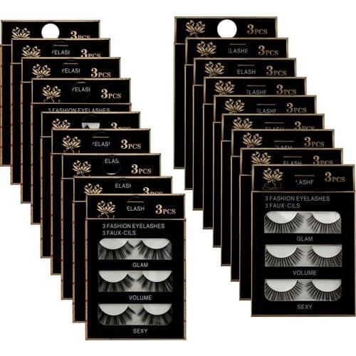 SKONHED 3 Pairs 3D Silk Fiber False Eyelashes Natural Makeup Thick Cross Lashes Voluminous Messy Eye Lashes Extension