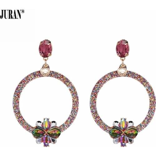JURAN New Arrivals Charming Fashion Brand Crystal Drop Earring Luxury Shiny Round Brinco Ear Accessories Oorbellen Bridal Gifts