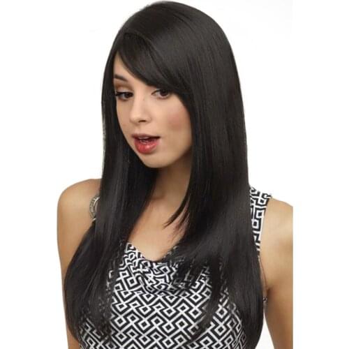 Long Bangs Wigs For Women 22 inch Heat Resistant Fiber Synthetic Black Wig Long Straight Hair Natural Color Wig Cosplay