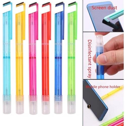Portable Refillable Mister Gel Pen Black Ink 3-in-1 Spray Bottles Phone Holder Stand Pens Wipe Screen Cleaning Pens