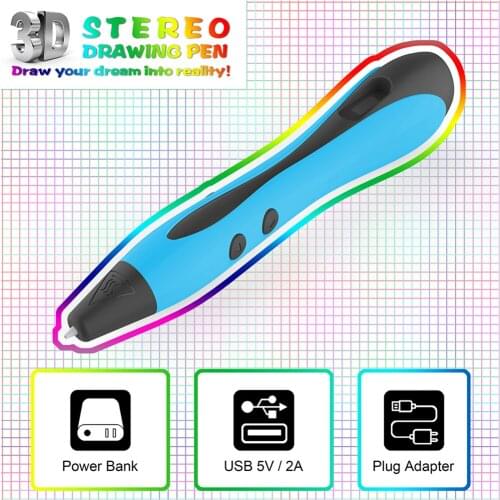 DIY 3D Printing Pen with 1.75mm PLA Filament ABS PLA Compatible School Office Working Accessories for Kids US Plug