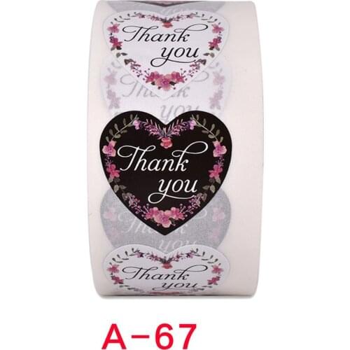 Flower Heart-shaped Thank You Roll Flower Thank You Sticker Label Copper Plate Self-Adhesive Round Decoration Stickers