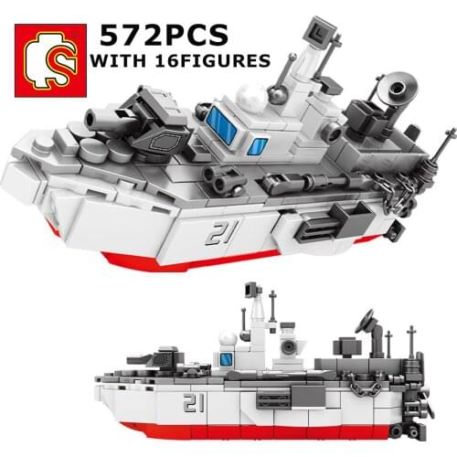 SEMBO 572Pcs 16IN1 Military Destroyer Model Building Blocks City Naval Cruiser Weapons Figures Bricks Construction Toys Children