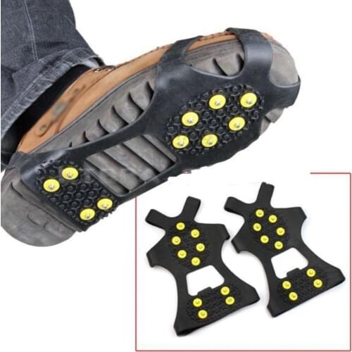 Black Winter Climbing Camping Ice Snow Shoe Spikes 10 Studs Universal Grippers Cleats Crampons Anti Slip Shoes Covers S-XL Size