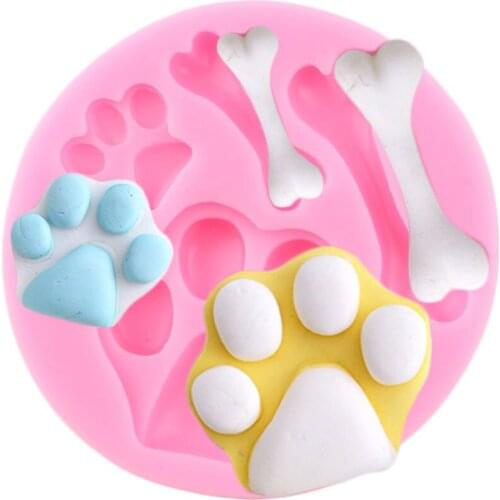 DIY Dog Paw Silicone Mold Bone Cupcake Topper Chocolate Making Mould Fondant Cake Decorating Tools Polymer Clay Candy Molds