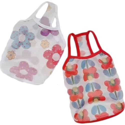 Sun Protection Mesh Dog Clothes Summer Flower Pattern Sleeveless Dog Sweatshirt For Small Medium Dogs French Bulldog Dog Tshirt