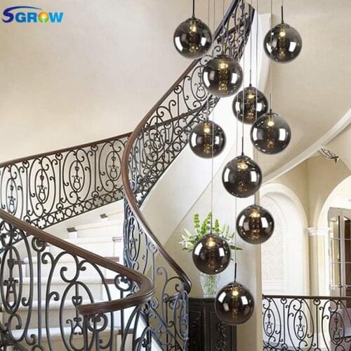 SGROW Glass Ball Lampshade Chandeliers for Living Room Bedroom Aisle Stairs Modern Art Lighting Fixtures LED Hanging Lampara