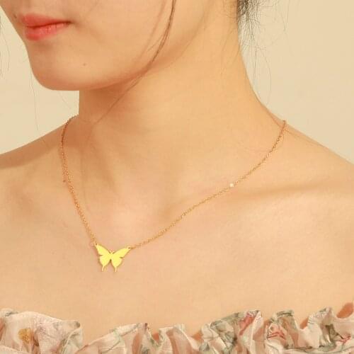 Teamer Cute Butterfly Necklace for Women Stainless Steel Pendant Gold Plated Necklaces Fashion Jewelry Gifts for Girl Chokers