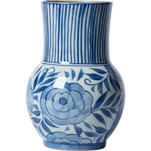 Vintage Hand Painted Blue and White Ceramic Vase Flower Dried Flower Living Room Decorative Flower