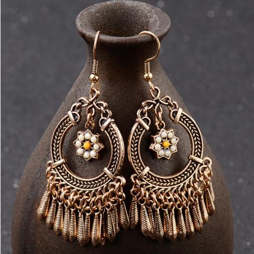 Vintage Ethnic Tassel Hanging Dangle Drop Earrings for Women Female Anniversary Party Wedding Jewelry Ornaments Accessories