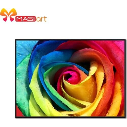 Cross stitch kits Embroidery needlework sets 11CT water soluble canvas patterns 14CT Flowers painting Rainbow Rose-NCMF007