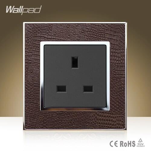 Wallpad Hotel 13A UK Socket High End Goats Brown Leather Panel AC 110V-250V 13Amp UK Standard Wall Socket Free Shipping