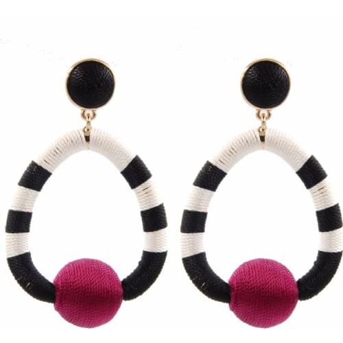 YJX030 Mariela Hoop Earrings Silk Wrapped Boast Rich Hues Ball For Hairstyle Or Outfit