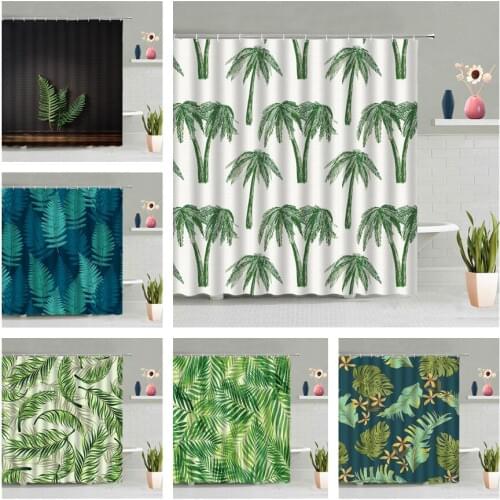 Green Plant Shower Curtain Tropic Coconut Tree Palm Leaf Bathroom Waterproof Wall Hanging Curtains Bathtub Screen Home Decor Set