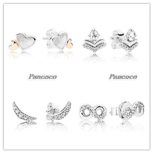 925 Sterling Silver Earring Sparkling Crescent Moon With Crystal Studs Earrings For Women Wedding Gift Fashion Jewelry