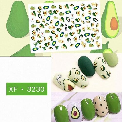 1 Sheet Sweet 3D Avocado Flower Cactus Nail Art Sticker Self-adhesive DIY Green Nail Decal for Women Fashion Nail Art Decor