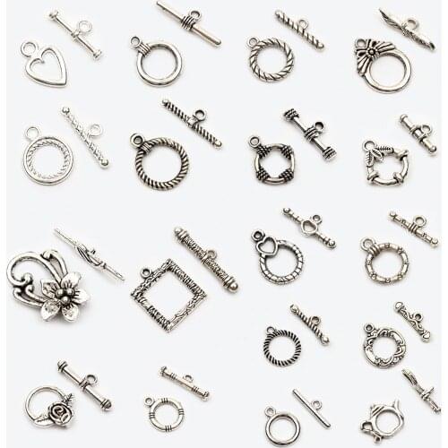 18 types Mixed Antique SilverColor Metal Bracelet Conntector Hook OT Clasp For Jewelry Making Diy Accessories Wholesale Supply