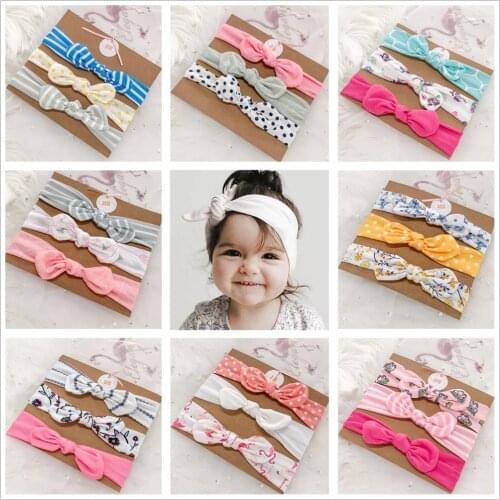 3pcs/set Baby Headband Girls Hair Accessories Cotton Rabbit Ear Turban Bow Elastic Hairband Baby Princess Christmas Day Gifts