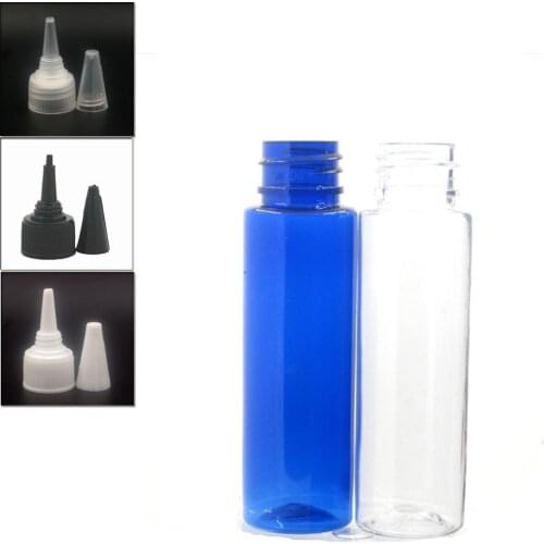 30ml empty clear/blue Cylinder Plastic Bottles pet bottle with white/black/transparent twist-open dispensing cap, X 10
