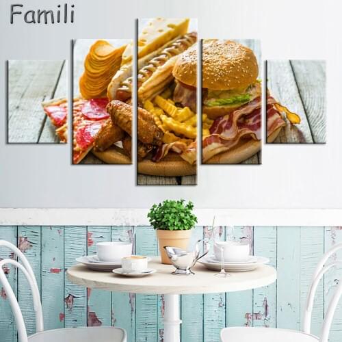 5pcs Unframed Kitchen Food Pattern Spray Oil Painting Canvas Print Art Poster Picture Painting Home Kitchen Flavors Decor
