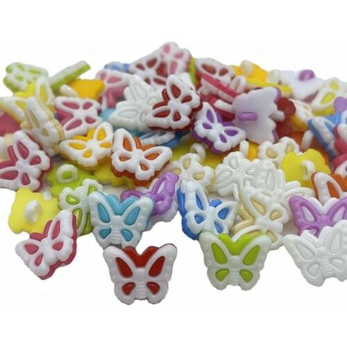100PCS Mix Colors Cute Butterfly plastic cartoon buttons 1 hole Sewing children Buttons