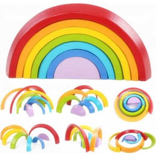 7Pcs/Set Colorful Wooden Blocks Toys for Kids Creative Rainbow Assembling Blocks Sets Children Wooden Educational Toys