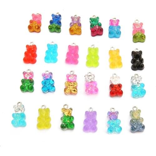 8-10Pcs/lot Mix Colors Cute Resin Bear DIY Patch Findings Gummy Earrings Keychain Necklace Pendant Jewelry Findings Accessories