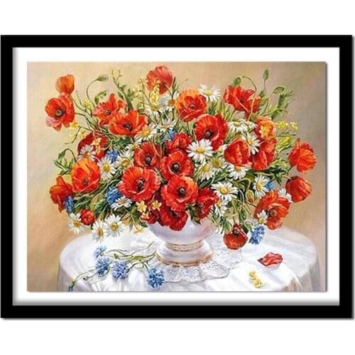 RUBOS Red Poppy Daisy Diamond embroidery flowers DIY 5D diamond painting cross stitch full 3D round rhinestone decoration