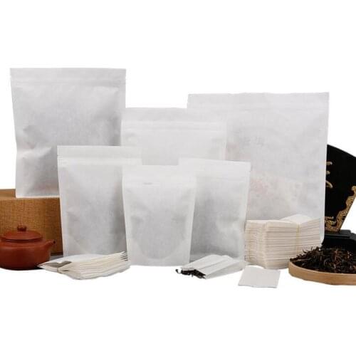 50pcs White Cotton Paper Bag Loose Tea Packaging Inside Bag Stand Up Pouch Puer Tea Zipper Bag