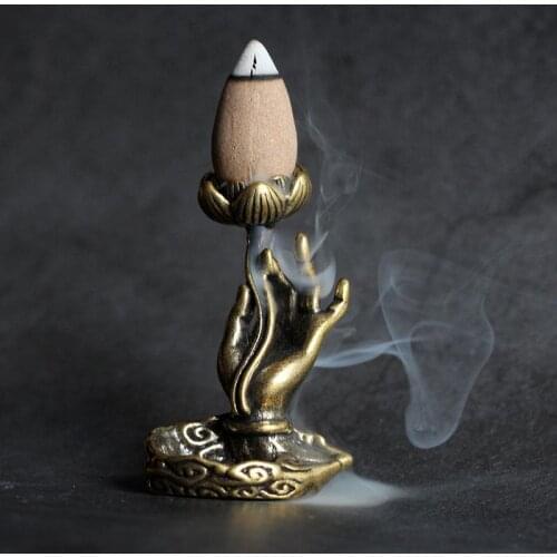 Brass Solid Backflow Aromatherapy Ornaments Lotus Bergamot Bronze Incense Holder Cone Zen Incense Burner Holder