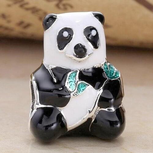 Original Cute Mixed Enamel Sweet Panda Beads Fit 925 Sterling Silver Bead Charm Women Bracelet Bangle Diy Jewelry