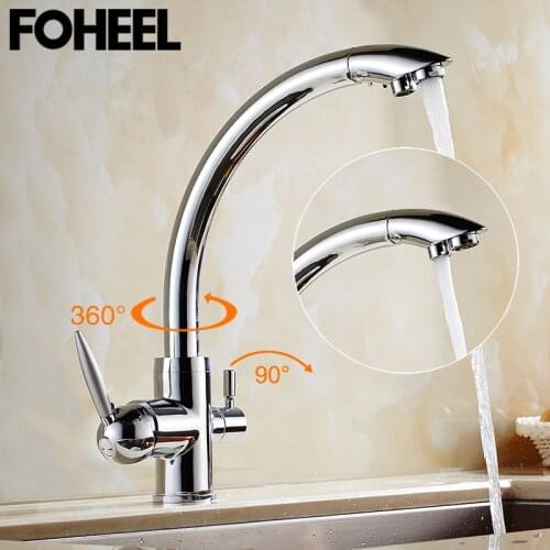 FOHEEL Black Kitchen Faucet Deck Mounted Mixer Tap 180 Degree Rotation with Water Purification Feature Crane Sink Torneira