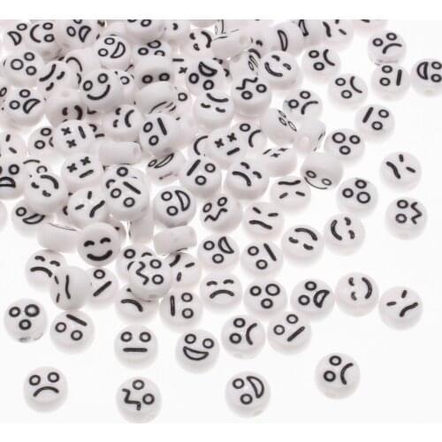 CHONGAI 100Pcs White Small Fashion Jewelry Facial Expression Acrylic Flat Round Beads For DIY Craft &Jewelry Making 4X7mm