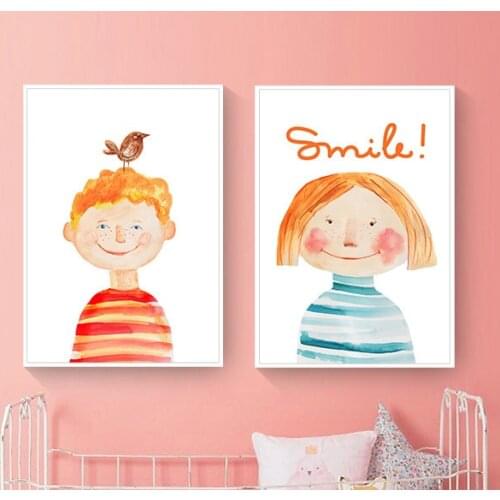 Cartoon Boy and Girl Decorative Painting Living Room Animal Painting Modern Childrens Room Hanging Painting Canvas Wall Art