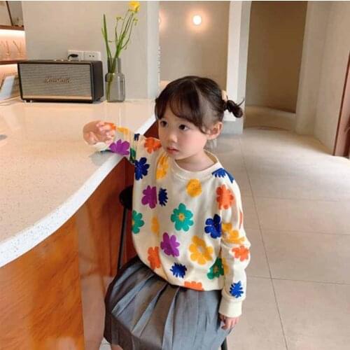 Cultiseed Girls Children Cute Sweet Color Floral Print Pullovers Hoodies Coats Students Kids Long Sleeve Casual Sweatshirts Tops