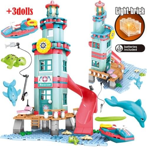 City Girl Beach Hut Friends Building Blocks Water Park Rotate Box Water Beach Slide Figures Bricks Toys For Children Girls