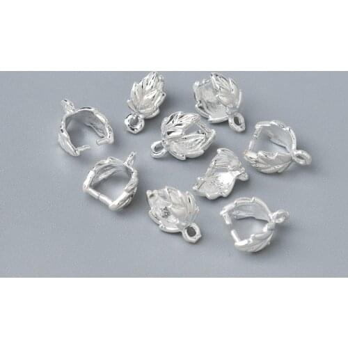 DoreenBeads Copper Pendant Pinch Bails Leaf Clasps Silver Plated Handmade DIY Making Earrings Necklace Jewelry 9mmx 7mm, 30 PCs